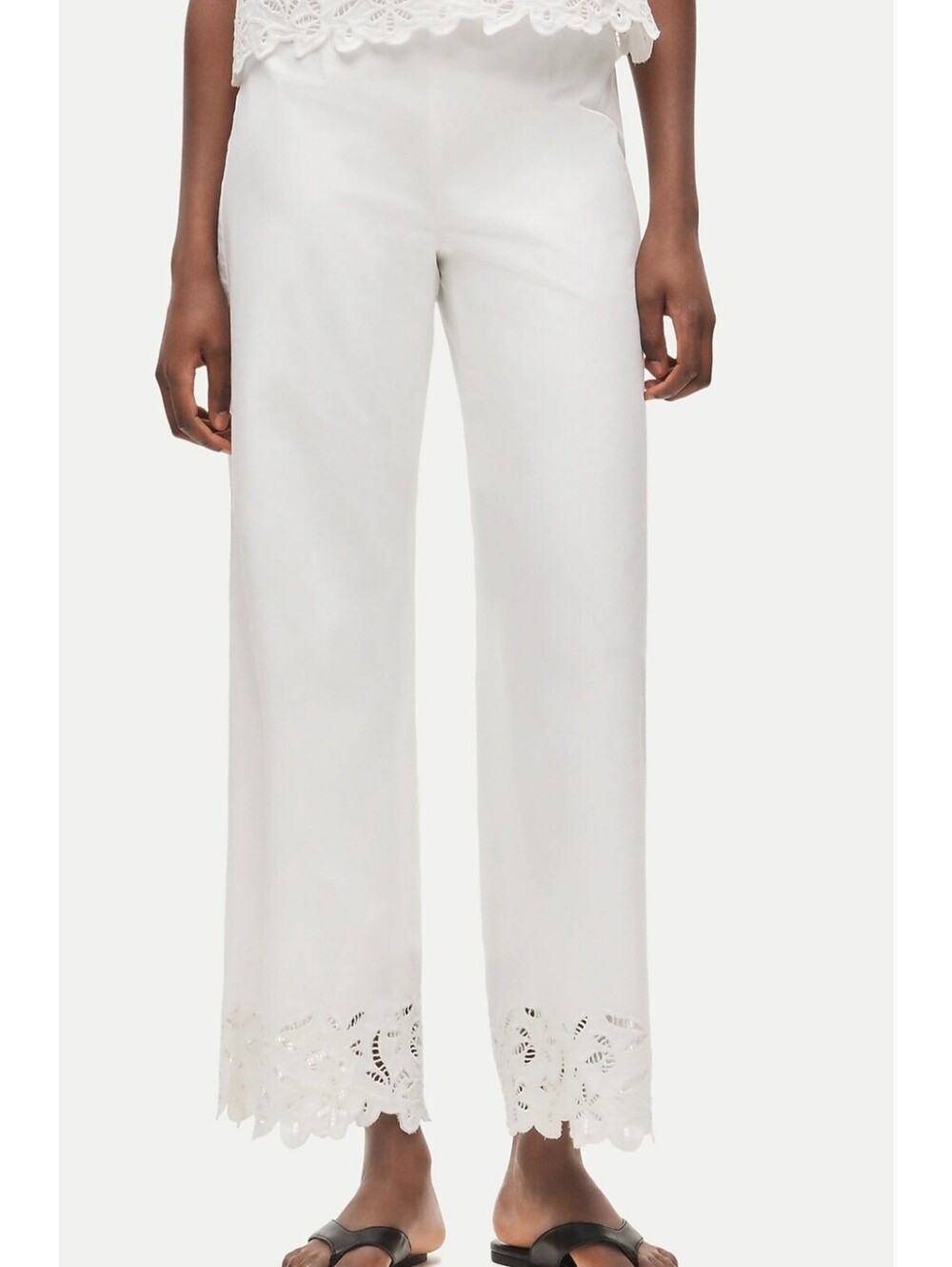 J.Crew Rori Embroidered Hem Cropped Pants size 2 White Cotton NWT $168